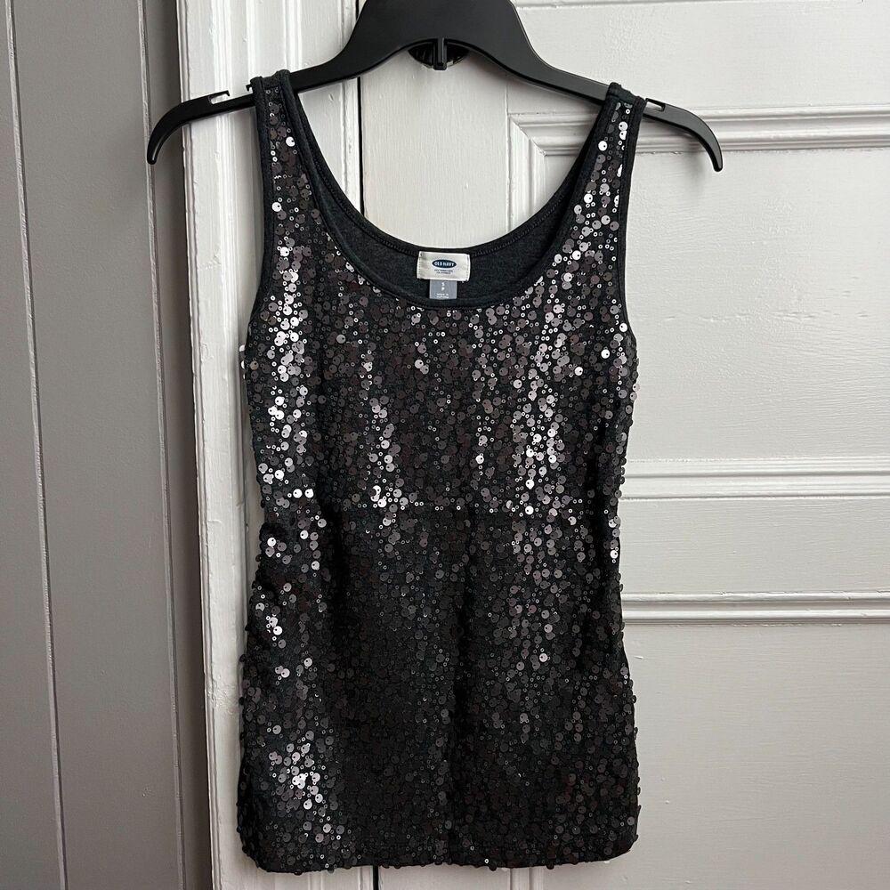 Old Navy Sequins "Charcoal Heath" Silver Gray Scoop Neck Tank S NWOT